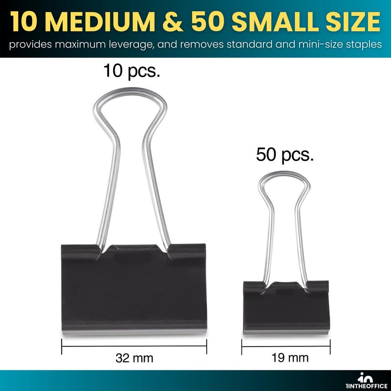 1InTheOffice Binder Clips Assorted Sizes, Assorted Binder Clips, Binder Paper Clips, Small and Medium Sizes, Black, 60 Pack - Image 5